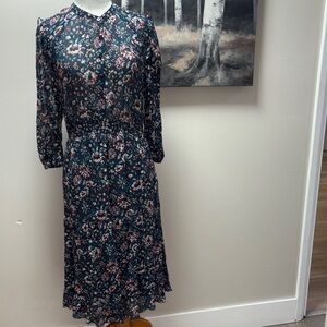 Gerard Darel Navy Floral Long Sleeve Dress